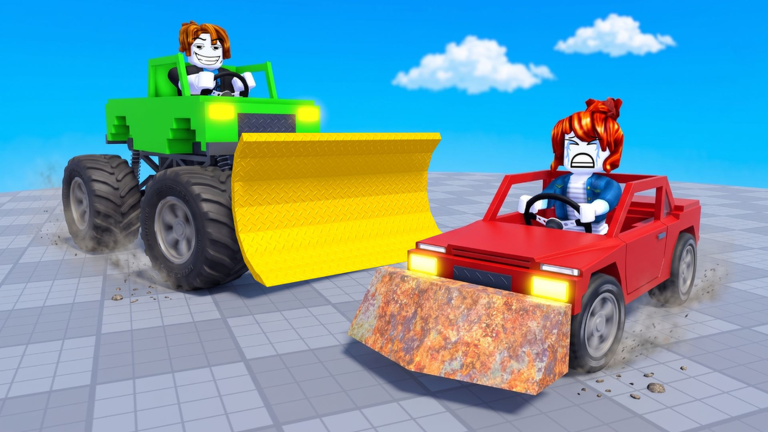 Car DUELS arena overview with garage vehicles lined up for a duel